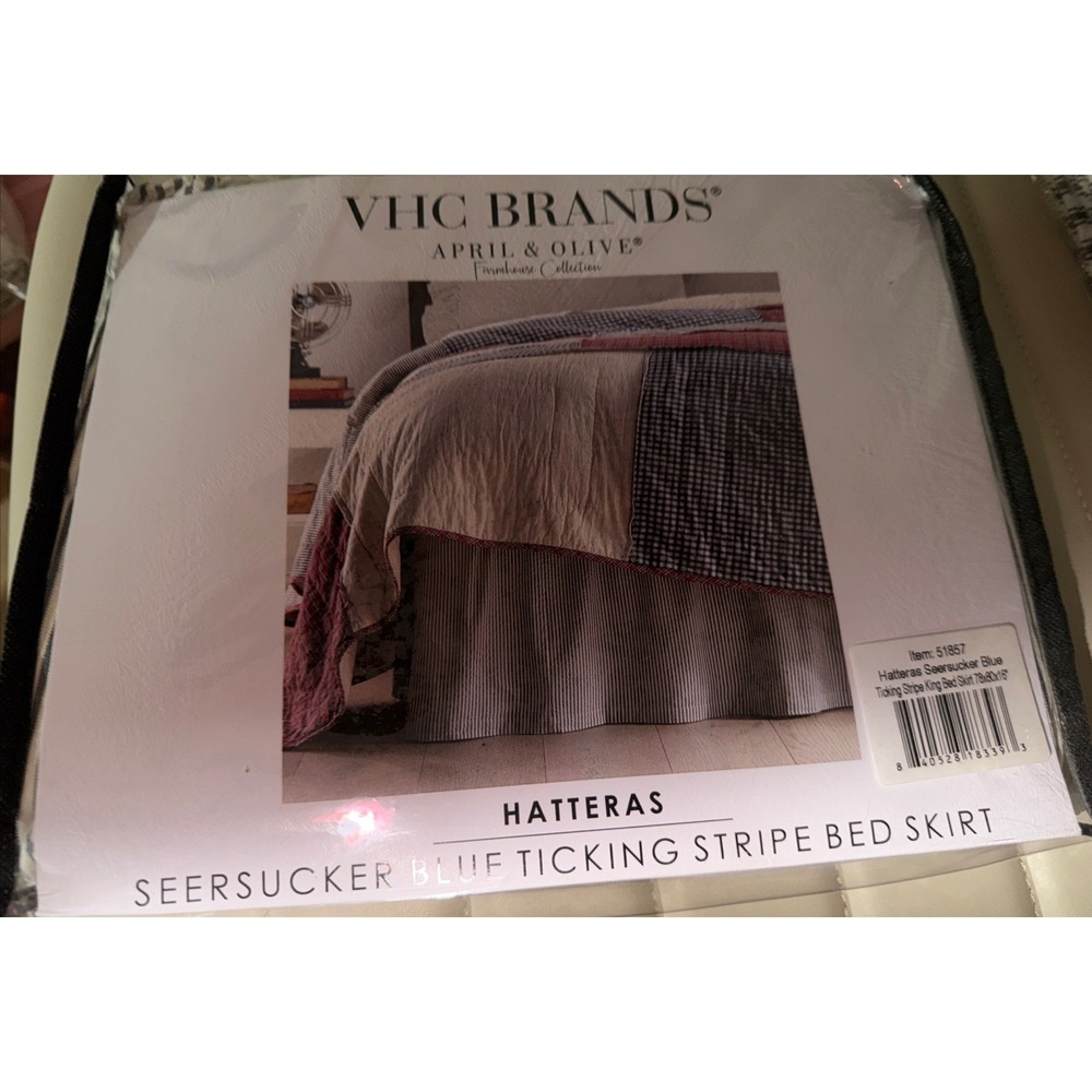 VHC Brands Hatteras Seersucker Ticking Striped Cotton Americana Split Corners Ga